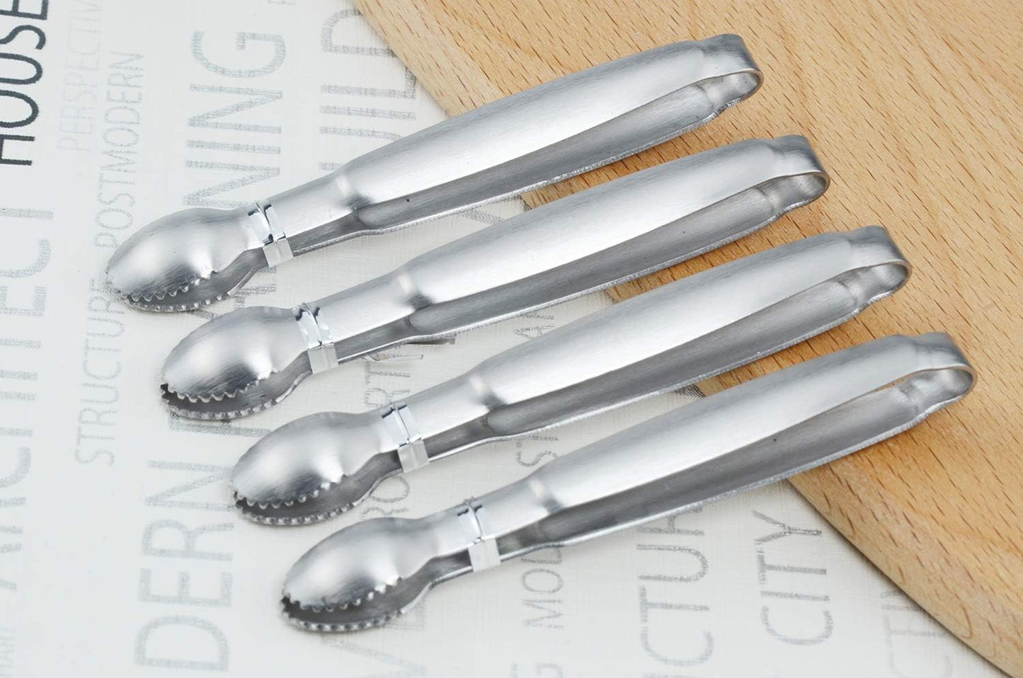 HINMAY Sugar Tongs 4-Inch Mini Serving Tongs Stainless Steel Appetizer Tongs, Set of 4