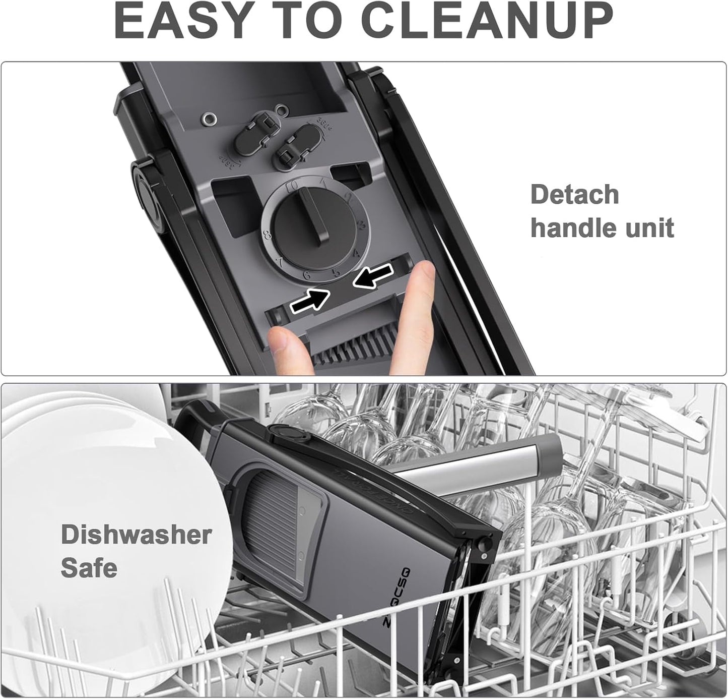 [All in 1] Upgraded Version Safe Mandoline Slicer for Kitchen, Adjustable Thickness. Veggie Slicer, Rapid Prep Mandoline, Detachable Blade, Cleaning Brush/Paring Knife (Black Knight)