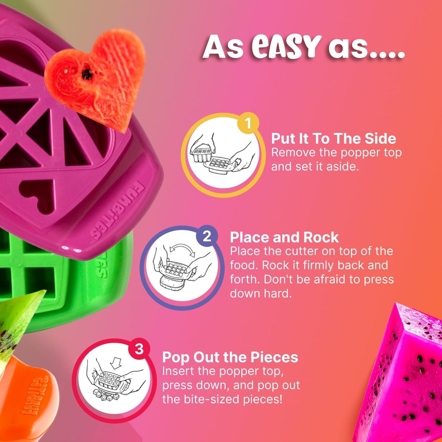 FUNBITES Crustless Sandwich Cutter for Kids Lunch, Uncrustable Sandwich Cutter (6-piece set), Bite-Size Food Cutter for Toddlers, Bento Box Accessories, Dishwasher Safe, Squares/Hearts/Triangles 3pk