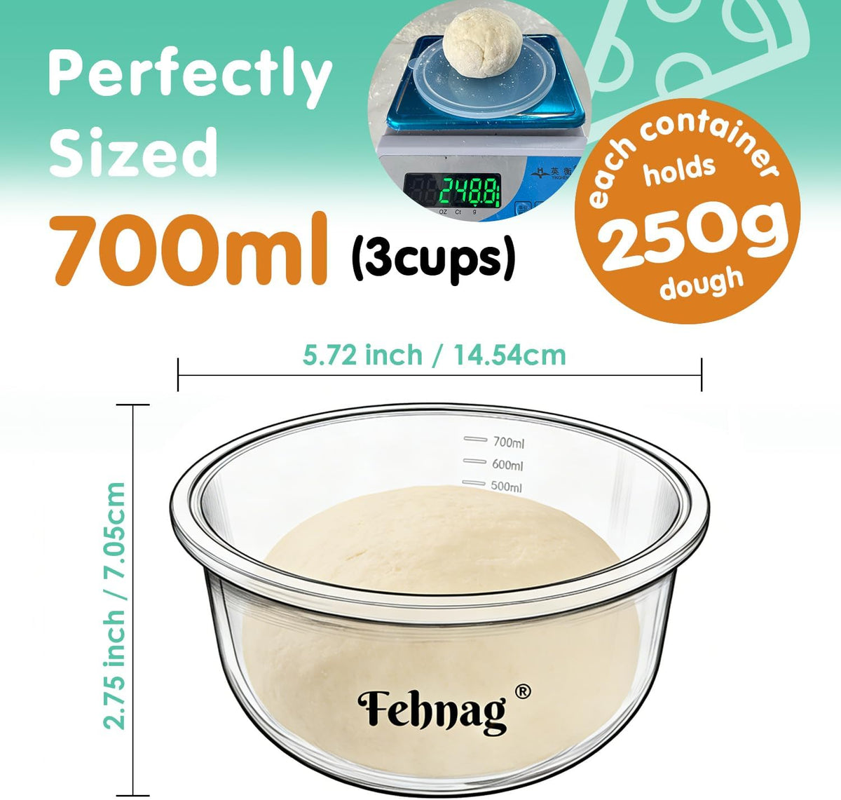 Stackable Silicone Pizza Dough Proofing Containers with Lids,Pizza Dough Proofing Box | Make 12" Pizzas 700ml(Beige)