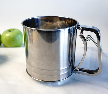 RSVP International Endurance® Stainless Steel Vintage One-Hand Sifter, 1 Cup | Top Cakes, Sift Flour, Marinade BBQ & More | Dishwasher Safe | Powder Sugar, Sift Flour, Spread Toppings & More