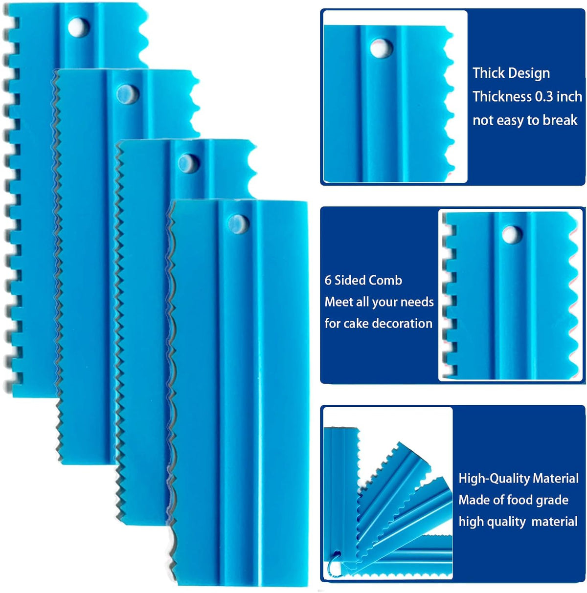 Cake Scrapers Set Decorating Comb and Icing Smoother, Plastic Sawtooth Scraper Polisher Butter Mousse Cream Cake Edge DIY Tool -8 Design Textures (White)