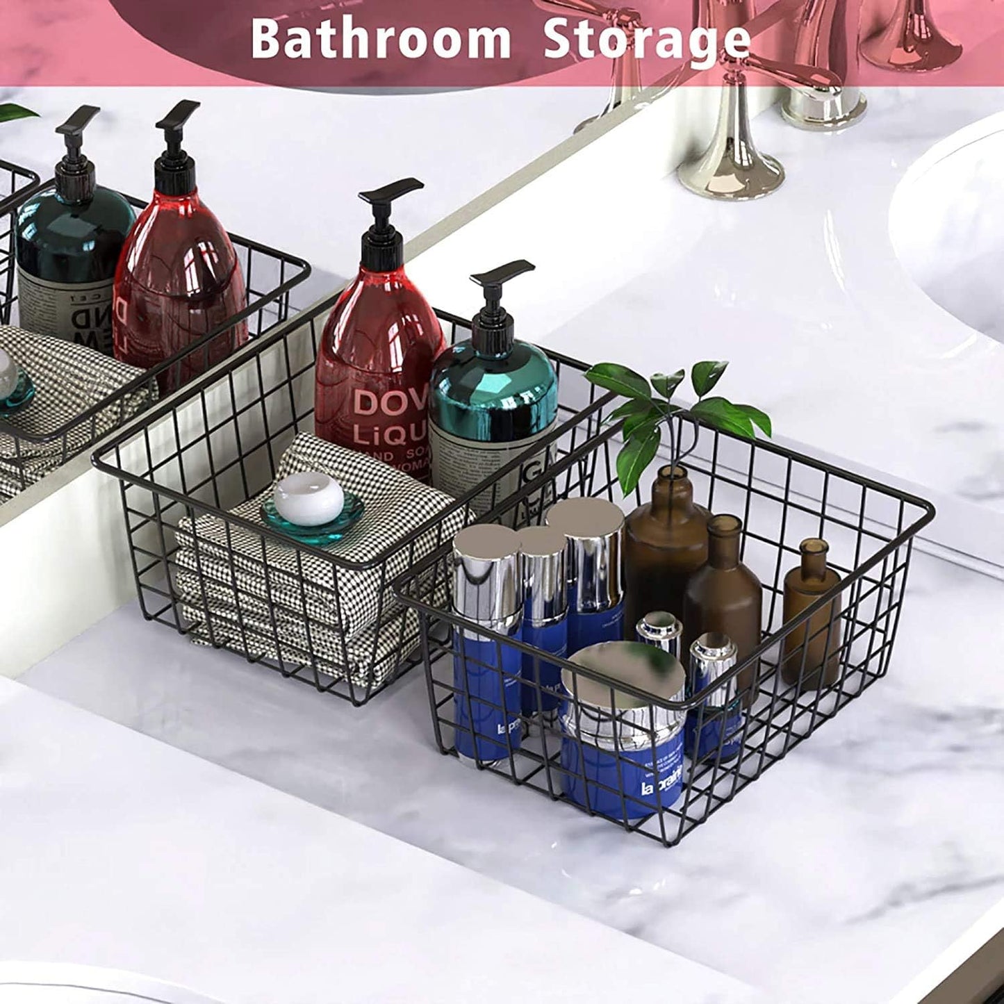 Metal White Wire Basket,Food Storage Organizer with Wooden Handles, pantry organizers and storage for Organizing Kitchen Cabinets potato onion, 2 Packs