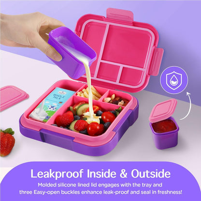 Caperci Bento Box for Kids - Large 4.8 Cups Lunch Box with Two Modular Containers - 4 Compartments, Leak-Proof, Portable Handle, Microwave/Dishwasher Safe, BPA-Free (Jungle Green/Blue)