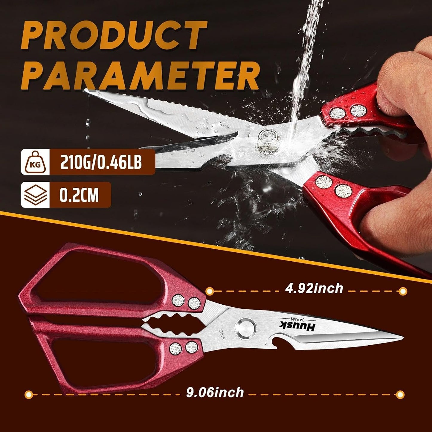 HUUSK Kitchen Scissors All Purpose - Stainless Steel Kitchen Shear, Sharp Silver Meat Scissors Dishwasher Safe, Heavy Duty Poultry Shears, Japanese Cooking Scissor for Food, Christmas Gifts for Women
