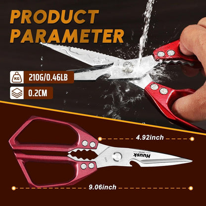 HUUSK Kitchen Scissors All Purpose - Stainless Steel Kitchen Shear, Sharp Silver Meat Scissors Dishwasher Safe, Heavy Duty Poultry Shears, Japanese Cooking Scissor for Food, Christmas Gifts for Women