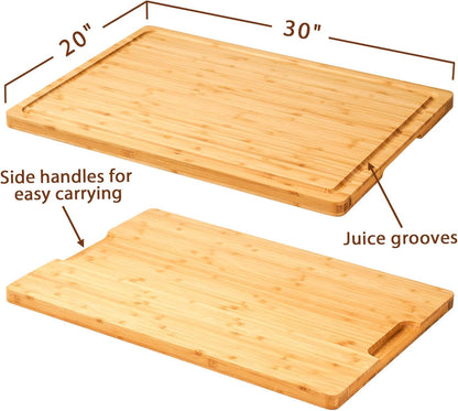 Bamboo Cutting Board for Kitchen, 18" Large Wood Charcuterie Cheese Board, Wooden Chopping Block with Side Handles and Juice Grooves