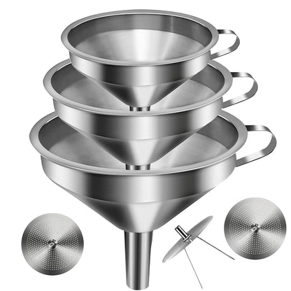 Canning Funnel for Wide and Regular Jars, Wide Mouth Funnel Stainless Steel Funnels for Kitchen Use, Metal Funnels Set for Transferring Liquid Power Jam Grains Dry and Wet Ingredients