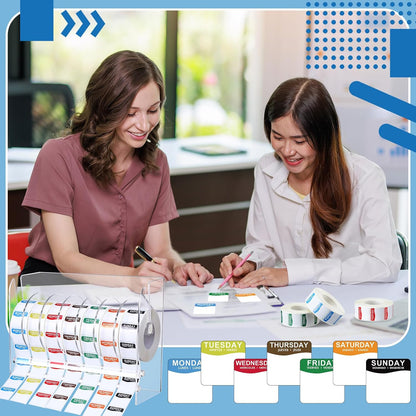 Resurhang 7000 Pcs Day of The Week Labels Food Labels with Adjustable Label Dispenser Monday Through Sunday Management Inventory Stickers Removable Weekly Self Adhesive Date Dot Stickers (Square)