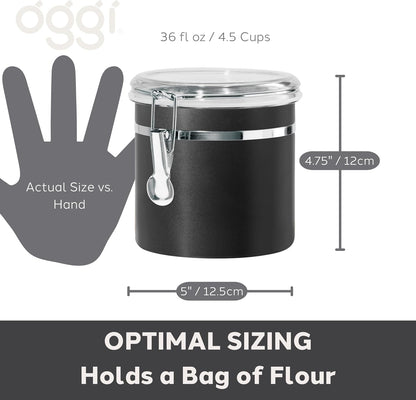 Oggi Stainless Steel Kitchen Canister 62 fl oz - Airtight Clamp Lid, Clear See-Thru Top - Ideal for Kitchen Storage, Food Storage, Pantry Storage. Large Size 5" x 7.5".