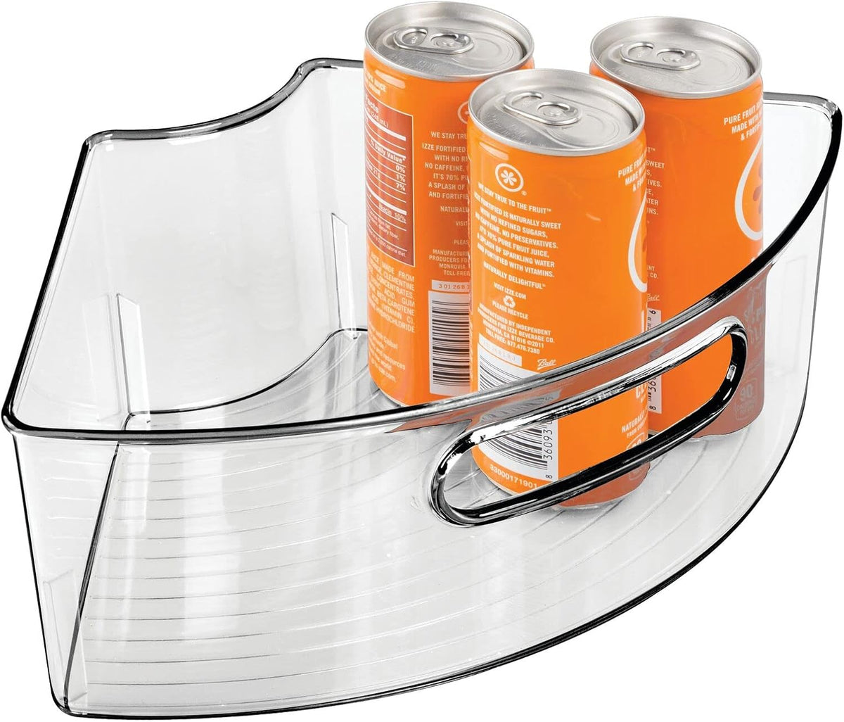 mDesign Plastic Lazy Susan Cabinet Storage Bin with Front Handle for Kitchen Countertop, Pantry, Shelf, Fridge Organization - Hold Food, Drinks, Snacks - Ligne Collection - 4 Pack - Smoke Gray