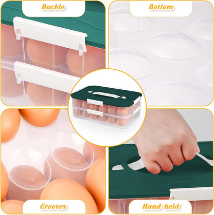 2-Layer Deviled Egg Containers with Lid, 36 Slots Deviled Egg Tray Carrier with Handle and Deviled Egg Injector Piping Tool, Portable Egg Storage Carrier Tray Platter for Party Picnic Travel (white)