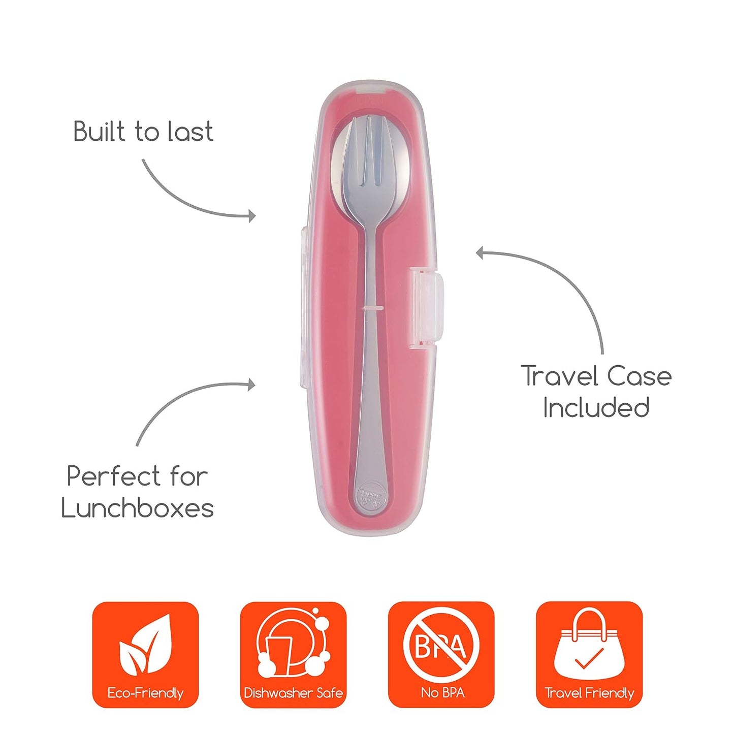 Innobaby Din Din Smart Stainless Steel Spoon and Fork with Carrying Case. Utensil Set for Kids and Toddlers. BPA Free. Blue.