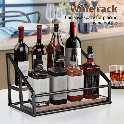 YQBRAO Coffee Syrup Rack Organizer,Liquor Bottle Display Shelf,2-Tier 4 Bottle Stand for Coffee Bar, Kitchen Station, Liquor, Wine, Dressing,Rustic Brown