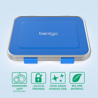 Bentgo Kids Stainless Steel Leak-Resistant Lunch Box - 3-Compartments with Bonus Silicone Container, Durable, Eco-Friendly, Dishwasher Safe, BPA-Free, Ideal for School, Ages 3+ (Silver)