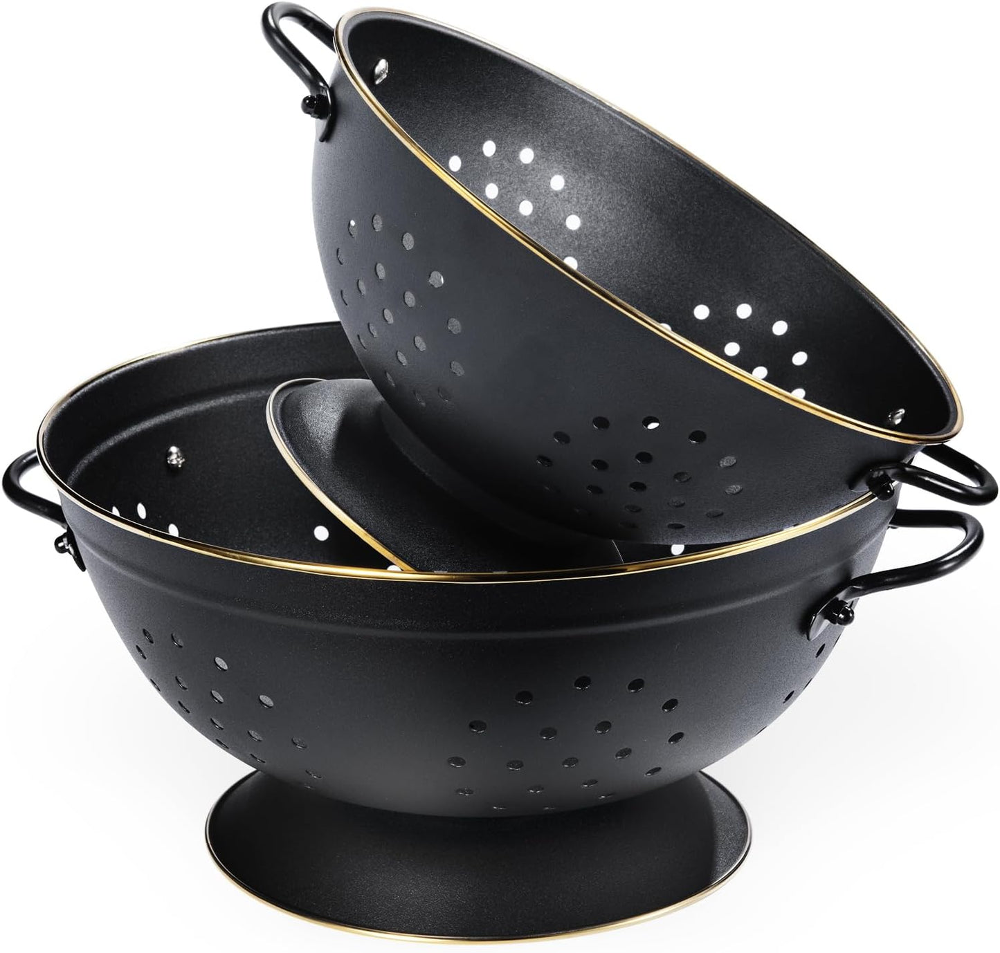 Metal Colander Set of 2, Strainer Basket with Handles 3.5 & 5 Qt Powder Coated Self-draining Solid Ring Base Metal Large Kitchen Colander Bowel for Pasta Vegetable Fruit (PINK)