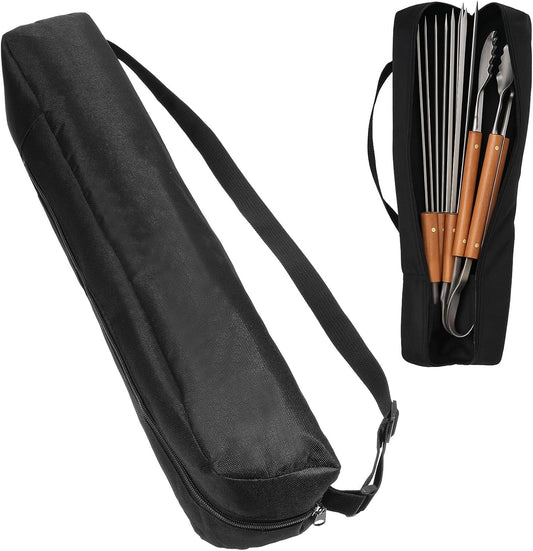 Larrel Grill Utensil Storage Bag, Sturdy Grill Tool Bag with Handle 22.44 x 3.94in/57 x 10cm Portable Black BBQ Utensil Storage for Camping and Hiking BBQ