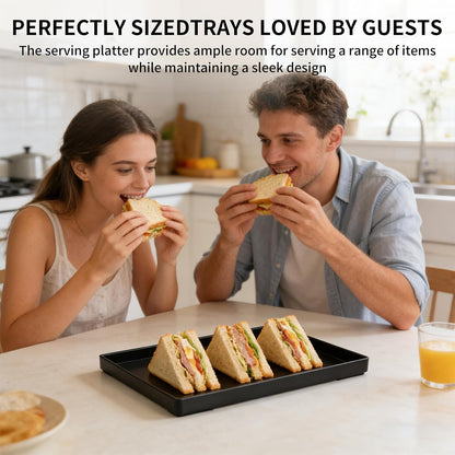 Plastic Serving Tray for Party Supplies Serving Platter for Food Reusable Platters for Catering Snack Fruit Charcuterie Appetizer Hosting Essentials (4pcs Black, 13 × 4.7 in)
