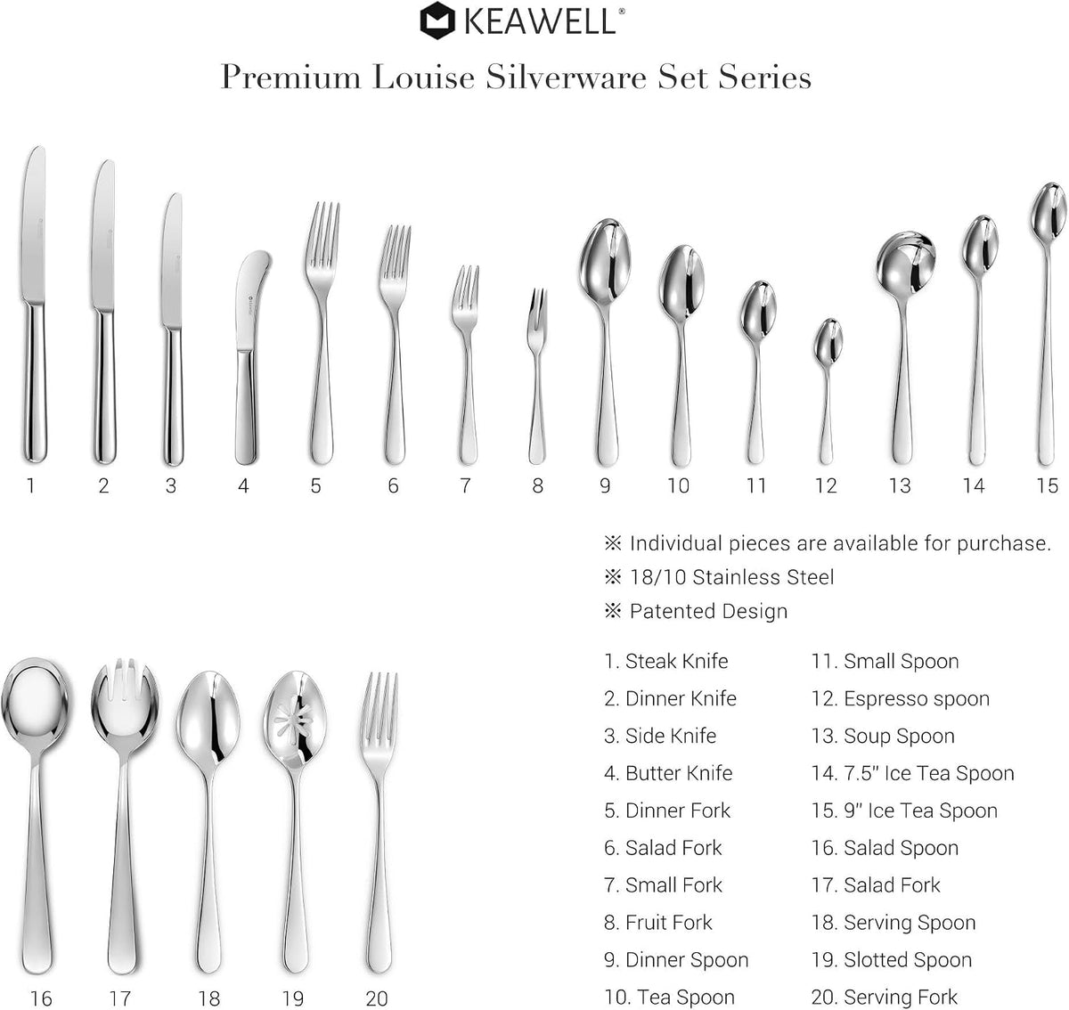 KEAWELL Premium Louise 9-Inch Slotted Serving Spoon (Slotted Spoon)