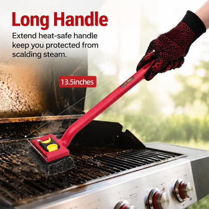 Grill Brush Bristle Free with Scraper,Grill Cleaner Brush with 2 Replacement Heads and Heat Resistant Gloves,Safe Grill Brush for Outdoor Grill,BBQ Grill Brush for Any Grill