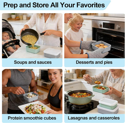 Silicone Freezer Trays with Lid, 1 & 2 Cup Meal Prep Molds 4 Pack | Portion Control Soup Containers | Airtight Stackable Freezer Cubes | BPA-Free Dishwasher Oven Safe, with Freezer Bags& Labels