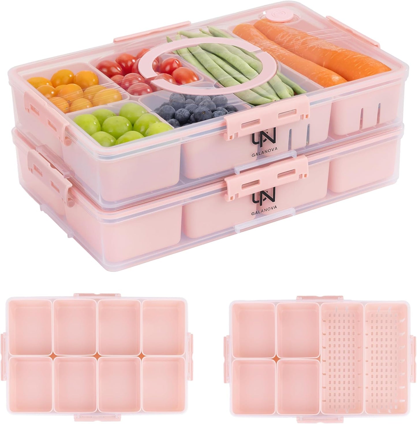 Snackle Box Container - 10 Compartments Including 2 XL, Dishwasher & Microwave Safe, Divided Serving Tray with Lid and Handle, BPA-Free, snack box (1 PCS, White, 1 Box with 2 XL Compartments)