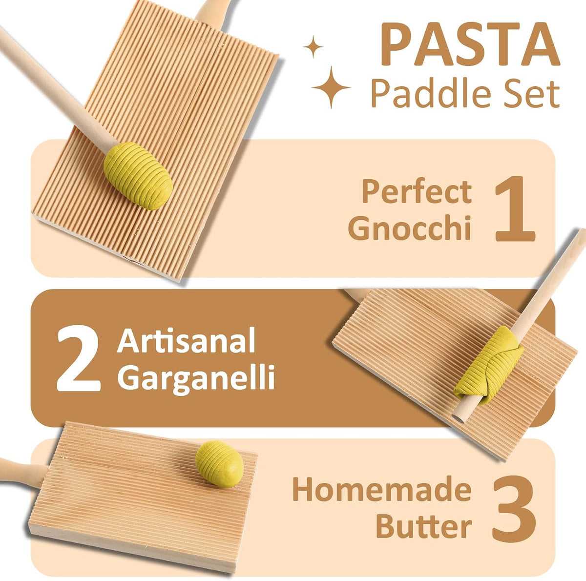 Gnocchi Boards and Ravioli Rolling Pin, Wood Gnocchi Pasta Making Tools Curved Gnocchi Board Paddle Roller for Homemade Pasta for Pasta Lovers Baking