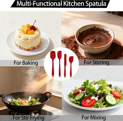 Silicone Spatula Set, Food Grade Rubber Spatula, 4 Pcs Heat Resistant Silicone Spatulas, One Piece Design Non-Stick Kitchen Utensils for Cooking, Stirring, Baking & Mixing, Dishwasher Safe (Black)