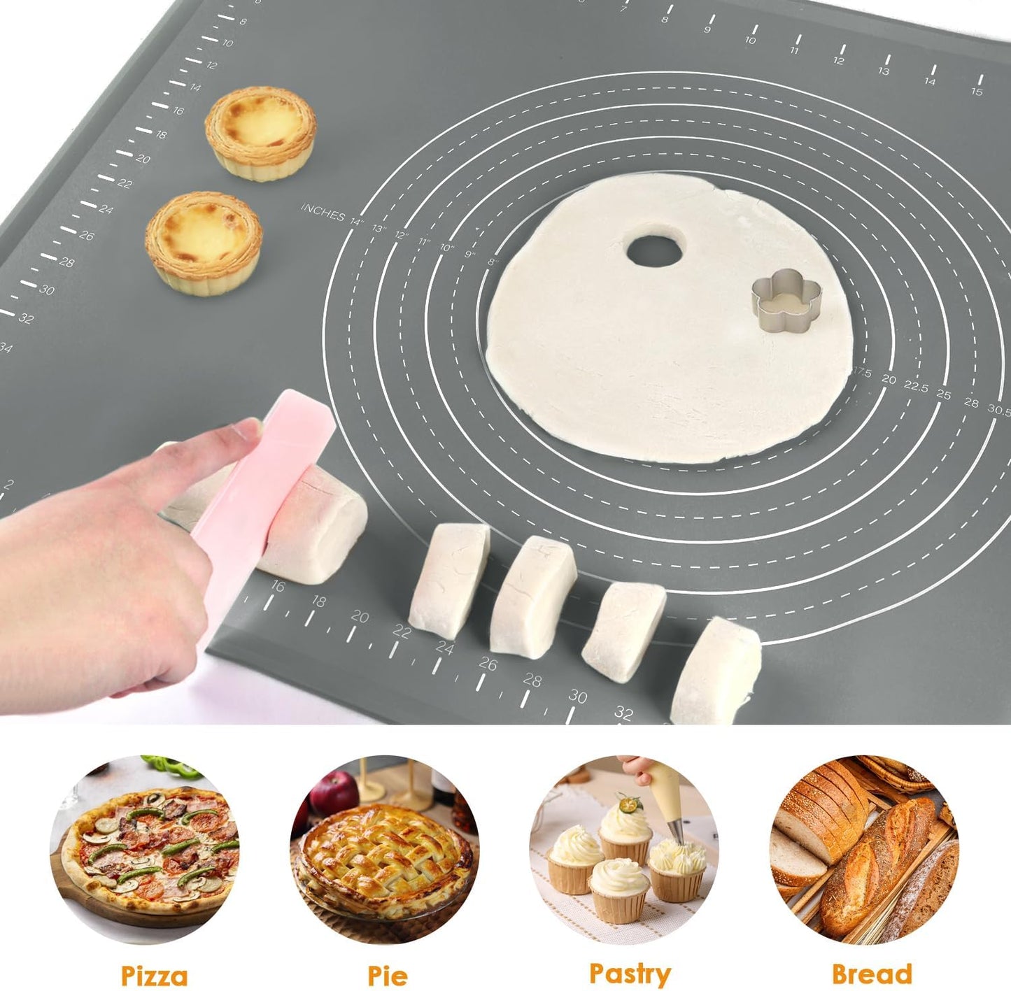 Extra Large Silicone Baking Mat for Countertops, Extra Thick 28" x 20" Non-Slip Pastry Mat with Raised Edges and Measurements, Food-Grade Dough Rolling Sheet for Kneading, Pizza, Bread,Fondant