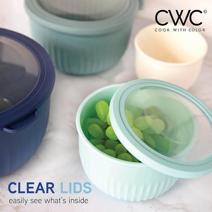 COOK WITH COLOR Prep Bowls with Lids- Wide and Deep Nesting Plastic Small Mixing Bowl Set with Lids, 8 Piece Set - Wide Bowls, Blue
