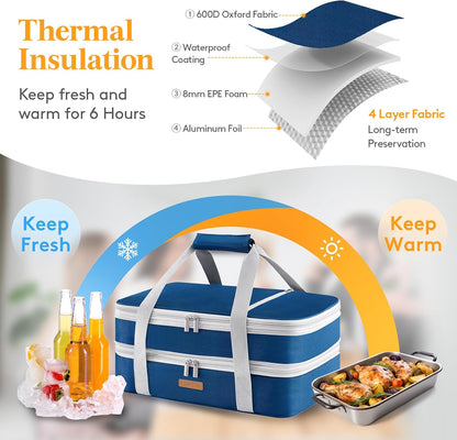 LUNCIA Insulated Single Decker Casserole Carrier, Lasagna Lugger Tote Keeps Food Hot or Cold, Thermal Lunch Bag for Potluck Parties, Picnic and Cookouts, Fits 9" x 13" Baking Dish, Black