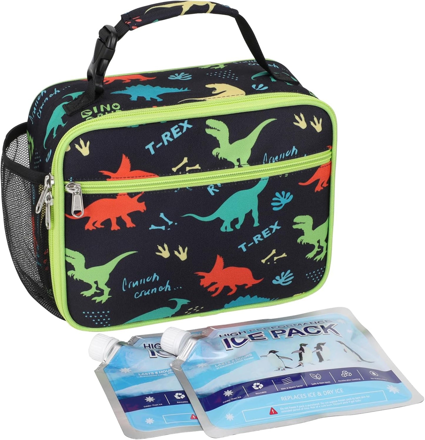 Bagseri Kids Lunch Bag Boys - Thermal Insulated Lunch Box Tote with Water Bottle Holder, Reusable Leak-Proof Kids Lunch Box for Daycare & School, Black Dinosaur (Containers Not Included)