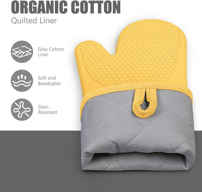 RORECAY Silicone Oven Mitts and Pot Holders Sets, Gloves for Kitchen, Beige