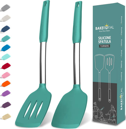 BakeRoyal Silicone Spatula Set - Turner Spatulas Silicone Heat Resistant 600°F - Slotted & Solid Spatula for Cooking Fish, Eggs, Pancakes Flipper – Spatulas for kitchen use – Black