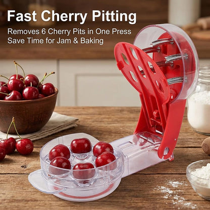 Cherry Pitter Tool, Portable Cherry Corer Pitter with Ergonomic Push Design, Pit 6 Cherries at Once, for Making Cherries Jam, Easy to Use