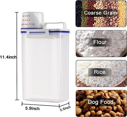 Fabater Rice Airtight Storage Container, 3 to 5Lbs Cereal Dry Food Flour Bin, Pet Dog Cat Food Dispenser with Measuring Cup, Clear Plastic Kitchen and Pantry Organization Bin (White)