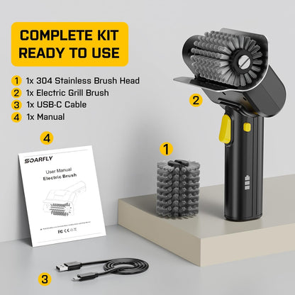 SOARFLY Electric BBQ Grill Brush, 800RPM Grill Cleaner for Outdoor Grill with 2-Speed & 20kg Torque–Last 3.5H, Dual LED Light for Night, No Bristle Drop Safe for Cast Iron Stainless, Gifts for Men Dad