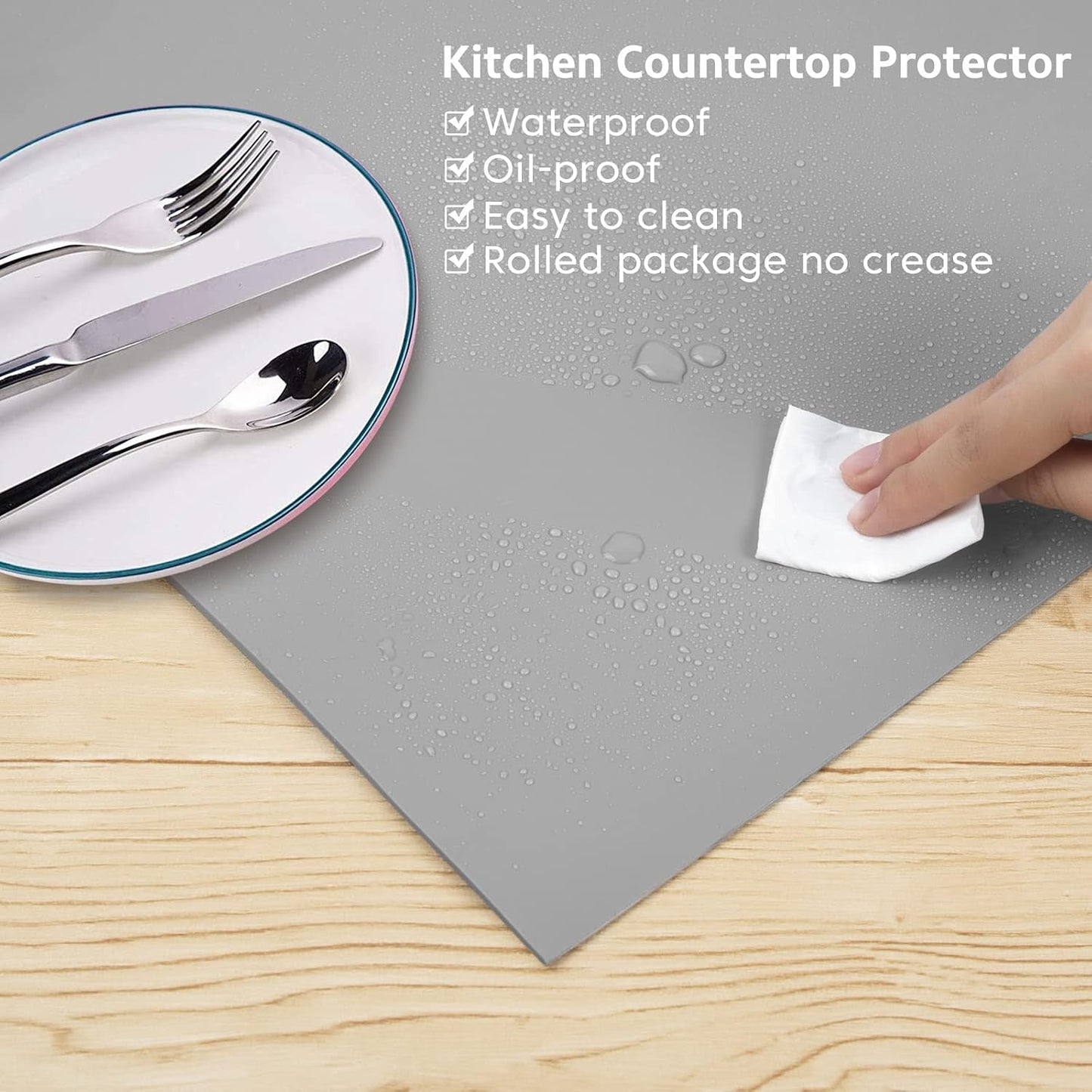 Silicone Mat Heat Resistant Mats for Countertop, Large Silicone Mats for Crafts Kitchen Counter Workbench Table protector, Size 36x24 inches Thick 2mm,Rolled Package,Light Blue