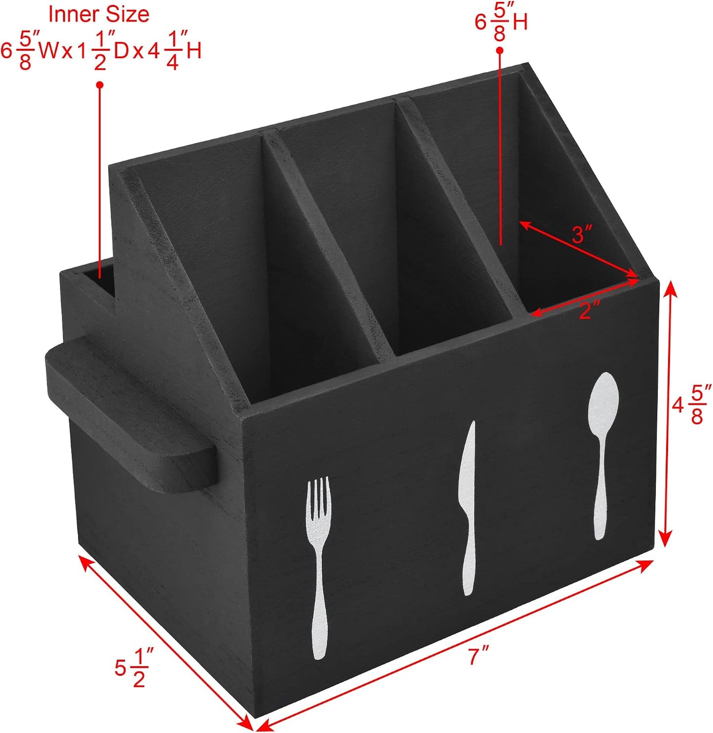Ikee Design Wooden Utensil Caddy with Handles, Silverware Caddy, Silverware Holder for Countertop,Party,Camping and Kitchen, Silverware Organizer, Picnic Cutlery Holders, White Color