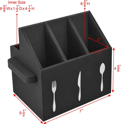 Ikee Design Wooden Utensil Caddy with Handles, Silverware Caddy, Silverware Holder for Countertop,Party,Camping and Kitchen, Silverware Organizer, Picnic Cutlery Holders, White Color
