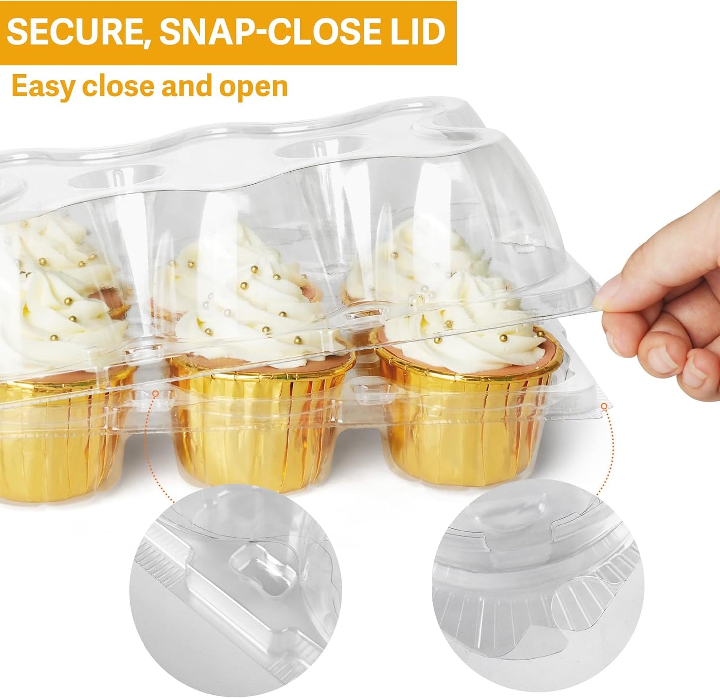LotFancy (6 Count x 40 Sets) Cupcake Containers, Half Dozen Clear Cupcake Boxes, Thick Plastic Muffin Holders with Detachable Tall Dome Lid, Disposable Cupcake Carriers, BPA Free, Standard Size