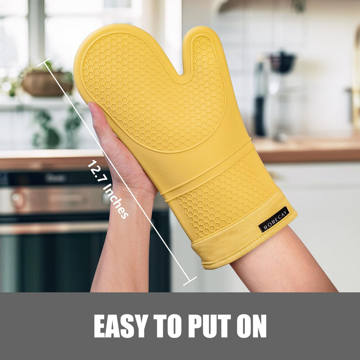 RORECAY Silicone Oven Mitts and Pot Holders Sets, Gloves for Kitchen, Beige