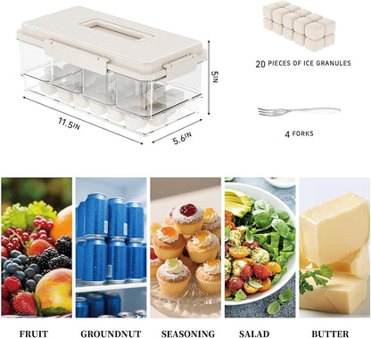 MANO 2pack Chilled Condiment Caddy with Lid Iced Snackle Box Container for Fruit Veggie Serving Tray with Handle Divided Garnish Tray Server Outdoor Camping Picnic Fridge Storage white&beige