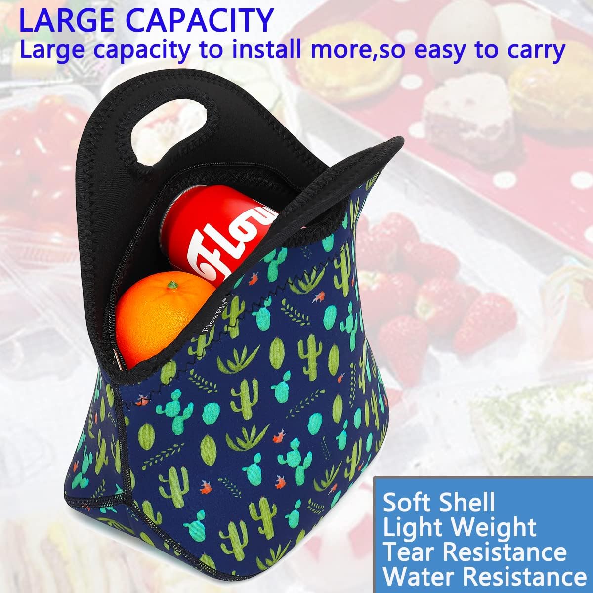 FlowFly Neoprene kids Lunch box Insulated Soft Bag Mini Cooler Thermal Meal Tote Kit for Boys, Girls,Men,Women,School,Work, Office,Black