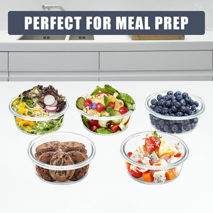 6Pack 22oz Glass Meal Prep Containers, Glass Food Storage Containers Sets with Snap Leak Proof Lids for Microwave, Oven, Freezer and Dishwasher Safe (Grey, 22oz)