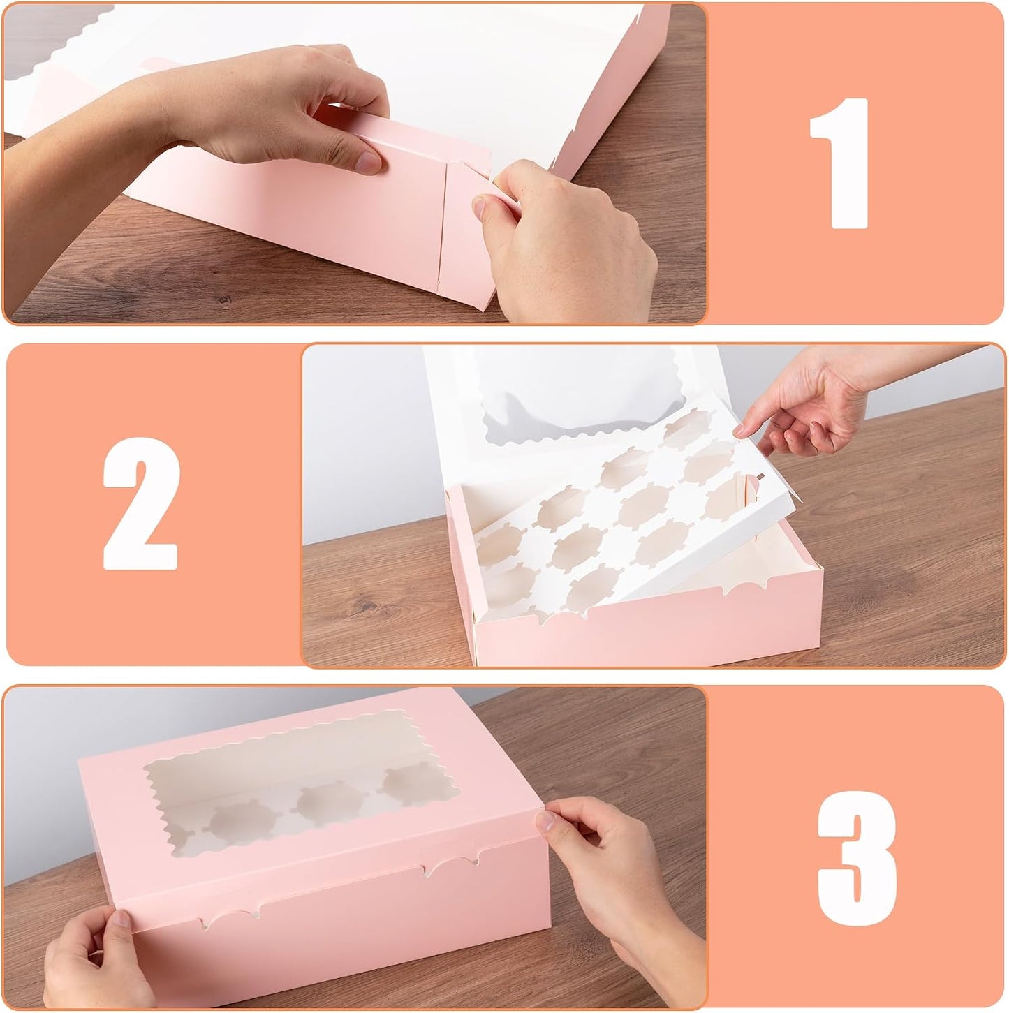 12 Count Cupcake Boxes, 4PCS Cupcake Container with Window, Food Grade Cupcake Holder for Birthday Holiday Party, Bakery Supplies for Cupcakes, Desserts, and More