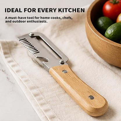 Premium Wooden Handle Multi-Purpose Vegetable Peeler, Stainless Steel Julienne Slicer & Bottle Opener, Ergonomic Kitchen Tool for Fruits, Potatoes and Carrots(2*PCS)