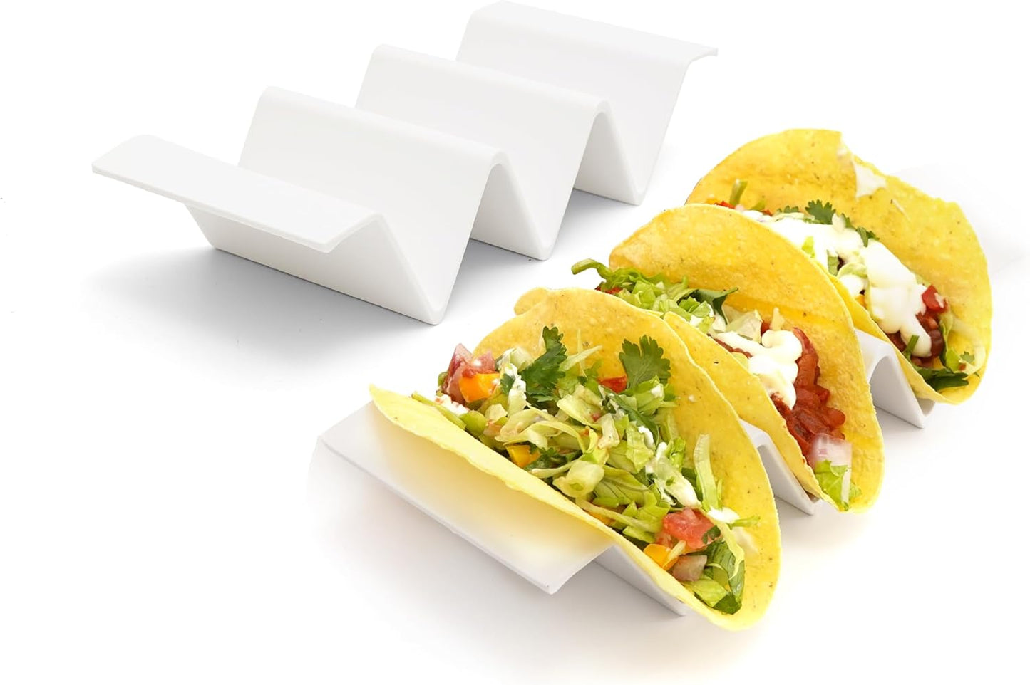 TP Taco Holder Stands, Set of 2 Melamine Large Taco Serving Rack Tray with Handle, Holds 3 Tacos, Dishwasher Safe, Ideal for Taco Night, Party, Home, Fiesta, Talavera Tile