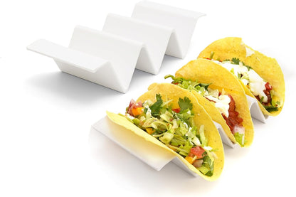 TP Taco Holder Stands, Set of 2 Melamine Large Taco Serving Rack Tray with Handle, Holds 3 Tacos, Dishwasher Safe, Ideal for Taco Night, Party, Home, Fiesta, Talavera Tile