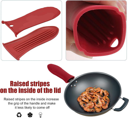 2 Pack Silicone Pan Handle Sleeve, Heat Resistant Cast Iron Skillet Handle Covers for Pots and Pans, Assist Handle Holder Grip for Kitchen Frying Griddles Cookware (Red & Black)
